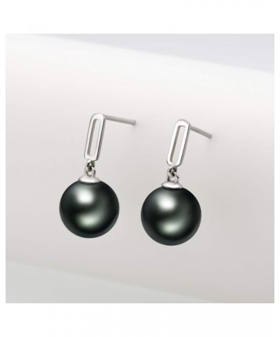 18K Gold Tahitian Black Pearl Stud Dangle Earrings 8-9mm Genuine Tahiti Cultured Pearls Drop Dangle Earrings for Women Ladies...