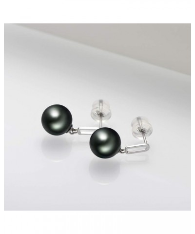 18K Gold Tahitian Black Pearl Stud Dangle Earrings 8-9mm Genuine Tahiti Cultured Pearls Drop Dangle Earrings for Women Ladies...