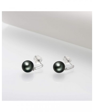 18K Gold Tahitian Black Pearl Stud Dangle Earrings 8-9mm Genuine Tahiti Cultured Pearls Drop Dangle Earrings for Women Ladies...