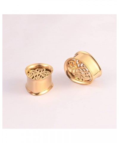 2 PCS 6mm-25mm Fashion 316 Stainless Steel Beautiful Ear Plugs Tunnels Gauges Stretcher Piercing Body Jewelry 12mm(1/2") Gold...