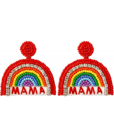 Statement Drop Earrings Rainbow Tassel Beaded Dangle Earrings Gift for Women MAMA-Red $6.71 Earrings