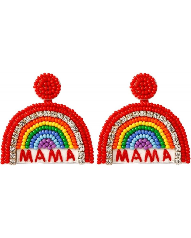 Statement Drop Earrings Rainbow Tassel Beaded Dangle Earrings Gift for Women MAMA-Red $6.71 Earrings