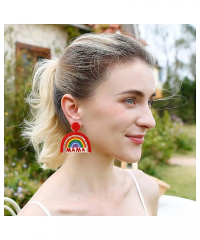 Statement Drop Earrings Rainbow Tassel Beaded Dangle Earrings Gift for Women MAMA-Red $6.71 Earrings