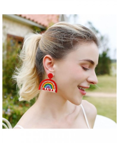 Statement Drop Earrings Rainbow Tassel Beaded Dangle Earrings Gift for Women MAMA-Red $6.71 Earrings