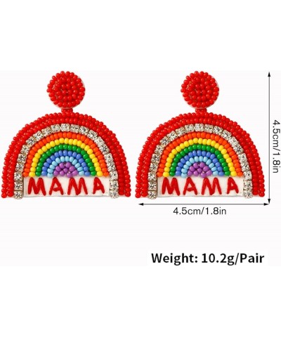 Statement Drop Earrings Rainbow Tassel Beaded Dangle Earrings Gift for Women MAMA-Red $6.71 Earrings