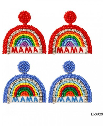 Statement Drop Earrings Rainbow Tassel Beaded Dangle Earrings Gift for Women MAMA-Red $6.71 Earrings