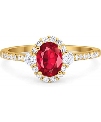 Art Deco Halo Oval Wedding Engagement Ring Round Cubic Zirconia 925 Sterling Silver Choose Color Yellow Tone, Simulated Ruby ...