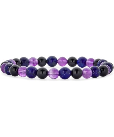 Natural Multi Color Semi Precious Gemstone Round Bead 8MM Strand Stackable Stretch Bracelet For Women Men Teen Unisex Purple ...