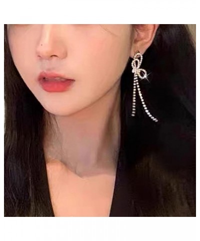 Bow Earrings for Women Trendy Silver Prom Earrings for Wedding Rhinestone Statement Earrings Cubic Zirconia Dangling Earrings...