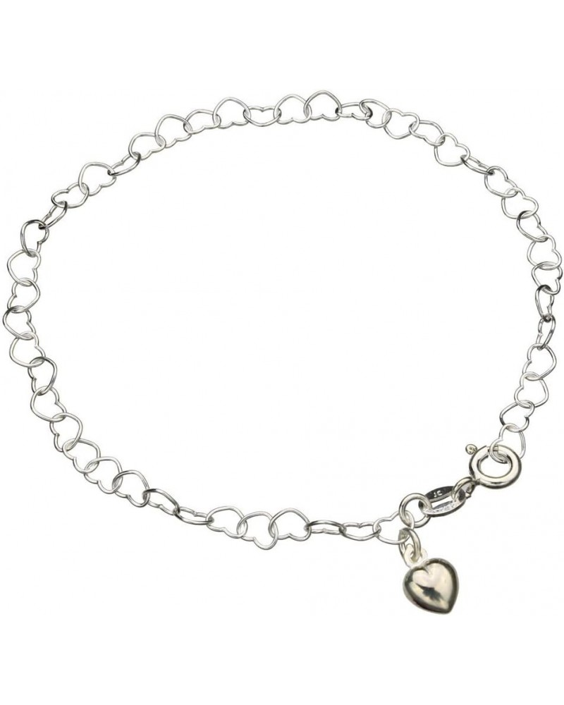 Sterling Silver Heart Link Charm Nickel Free Chain Bracelet Italy, 7.5 $9.59 Anklets