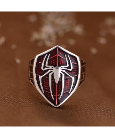 Spider Ring for Men Women 925 Sterling Silver Red Epoxy Shield Ring Spider Web Ring Open Adjustable $18.75 Rings