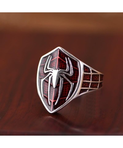 Spider Ring for Men Women 925 Sterling Silver Red Epoxy Shield Ring Spider Web Ring Open Adjustable $18.75 Rings