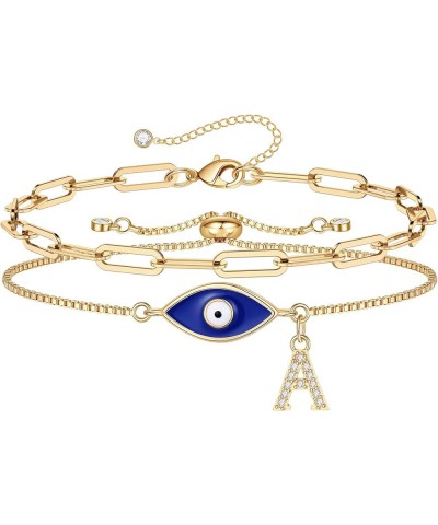 Gold Evil Eye Bracelets for Women, 14K Gold Plated Dainty Layering Paperclip Initial Bracelet Protection Evil Eye Jewelry Lay...