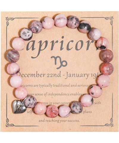 Handmade 12 Constellation Natural Pink Zebra Healing Stone Zodiac Stress Relief Adjustable Bracelet with Message Card Friends...