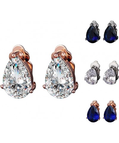 Fashion Water Drop Cubic Zirconia Clip On Earrings Party Jewelry Gift for Women and Girls, Eye-Catching, Anti-Corrosion, Ligh...