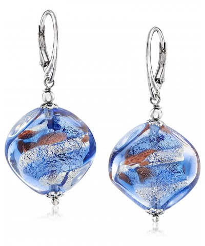 Italian Blue Murano Glass Bead Drop Earrings in Sterling Silver $33.48 Earrings