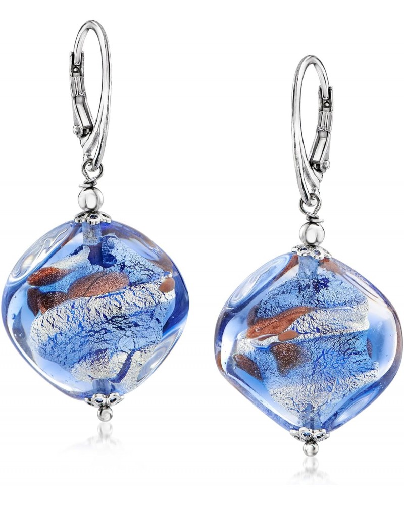 Italian Blue Murano Glass Bead Drop Earrings in Sterling Silver $33.48 Earrings