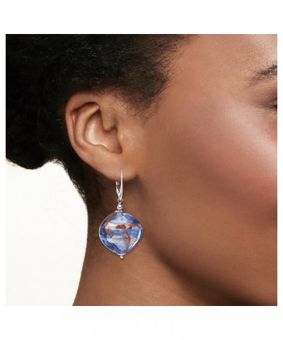 Italian Blue Murano Glass Bead Drop Earrings in Sterling Silver $33.48 Earrings