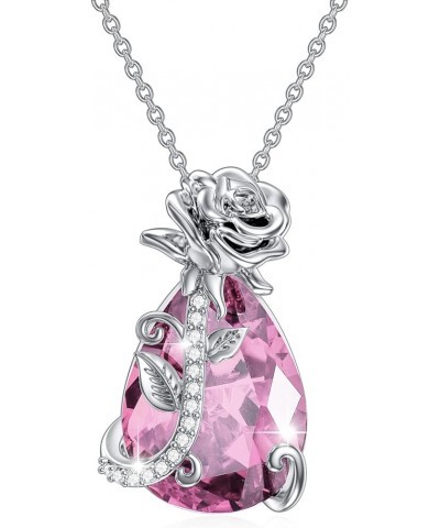 Rose Flower Pendant S925 Sterling Silver Crystal Necklace with Birthstone Rose Flower Jewelry Gifts for Women 10-Oct $23.46 N...