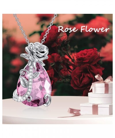 Rose Flower Pendant S925 Sterling Silver Crystal Necklace with Birthstone Rose Flower Jewelry Gifts for Women 10-Oct $23.46 N...