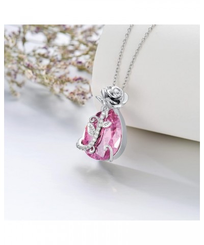 Rose Flower Pendant S925 Sterling Silver Crystal Necklace with Birthstone Rose Flower Jewelry Gifts for Women 10-Oct $23.46 N...