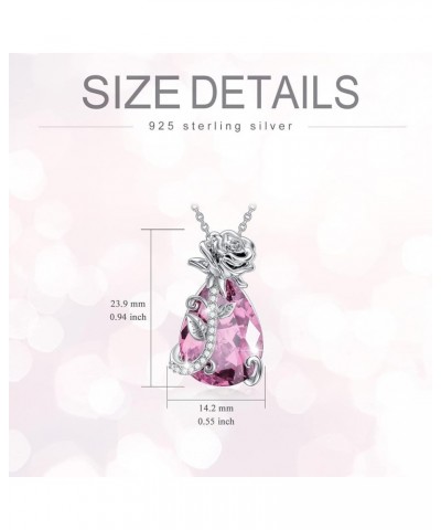 Rose Flower Pendant S925 Sterling Silver Crystal Necklace with Birthstone Rose Flower Jewelry Gifts for Women 10-Oct $23.46 N...