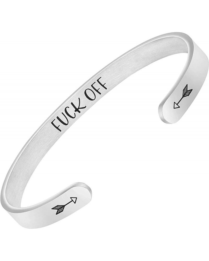 Gift for Year 2024 Personalized Mantra Bracelet for Women Men Girl Inspirational Jewelry Cuff Bangle FUCK OFF $9.50 Bracelets