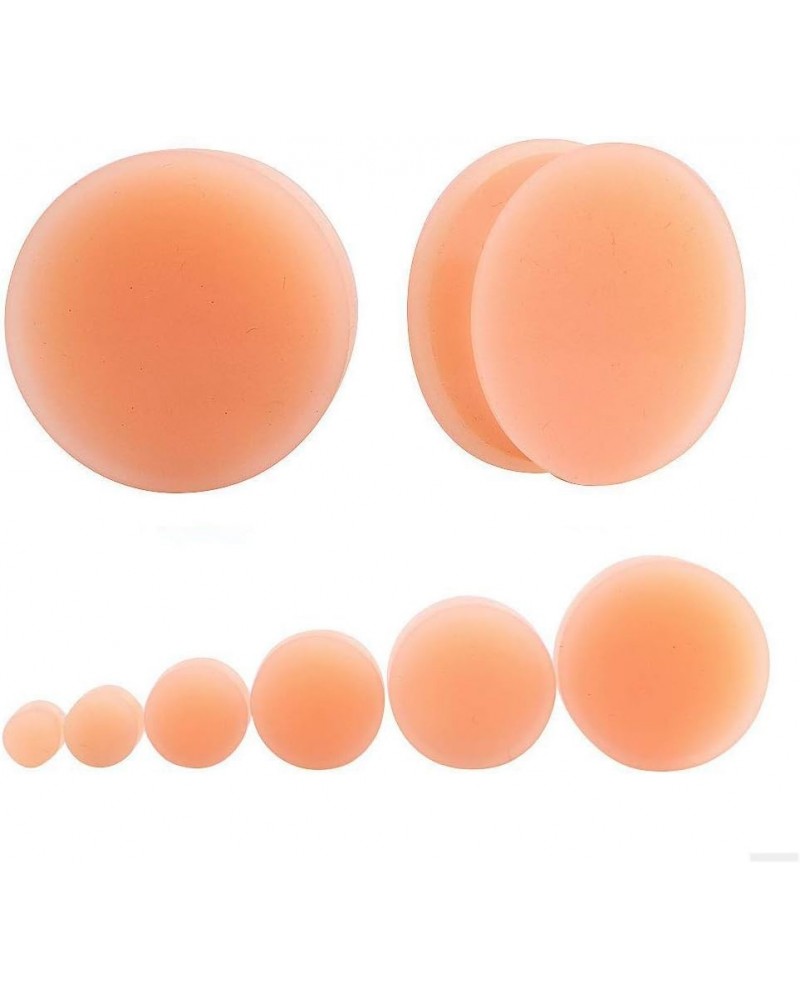 Pair of Peach/Flesh Skin Tone Silicone Double Flared Plugs Hiding Hide Hider Retainer Ear Gauges Body Piercing Jewelry 1-1/16...