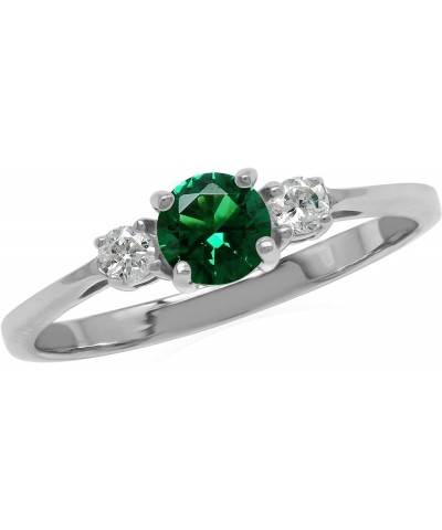 Petite 5mm Round Shape Gemstone 925 Sterling Silver Eternity Promise Ring Jewelry for Women or Teens 5 White Gold Plated Gree...