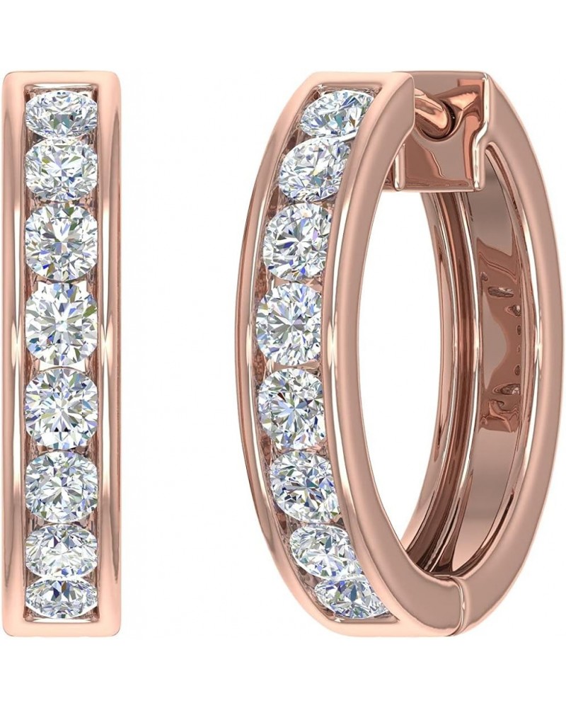 14K Gold or in Platinum Hoop Huggies Channel Set Diamond Earrings (I1-I2 Clarity, 1/2 to 1 Carat) Rose Gold 1.0 carats $241.6...