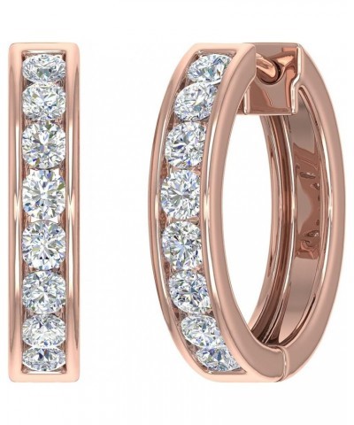 14K Gold or in Platinum Hoop Huggies Channel Set Diamond Earrings (I1-I2 Clarity, 1/2 to 1 Carat) Rose Gold 1.0 carats $241.6...