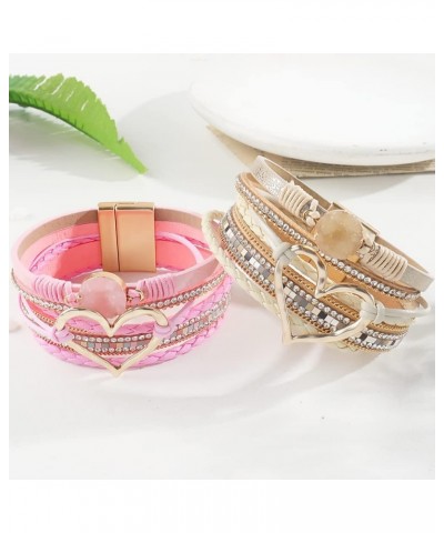 Leather Bracelets for Women Trendy Heart Charm Bracelet Necklace Leather Warp Bracelet Leather Collar for Teen Girls N2:2pcs ...