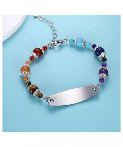 Personalized Medical Alert ID Bracelet for Women | Multicolor Natural Stone Beaded Medical Emergency ID Bracelet Adjustable 7...