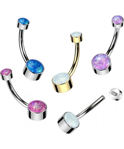 Implant Grade Solid Pure Titanium Internally Threaded Round Bezel Set Double Opal Navel Belly Ring Opal Pink - 4 & 6mm Ball S...