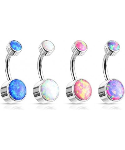 Implant Grade Solid Pure Titanium Internally Threaded Round Bezel Set Double Opal Navel Belly Ring Opal Pink - 4 & 6mm Ball S...