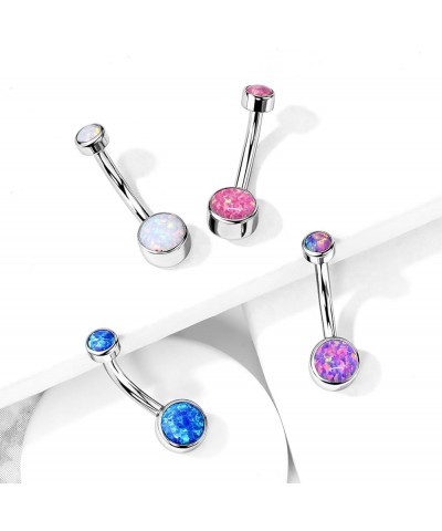 Implant Grade Solid Pure Titanium Internally Threaded Round Bezel Set Double Opal Navel Belly Ring Opal Pink - 4 & 6mm Ball S...