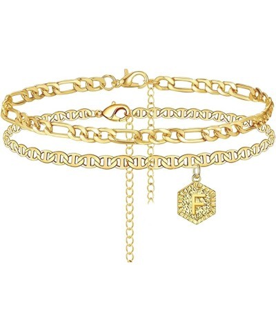 Initial Ankle Bracelets for Women, 14K Gold Plated Double Layered Initial Anklets Jewelry for Women Teen Girls F $5.71 Anklets