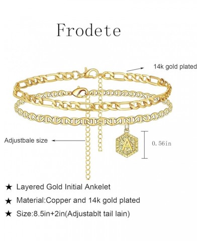 Initial Ankle Bracelets for Women, 14K Gold Plated Double Layered Initial Anklets Jewelry for Women Teen Girls F $5.71 Anklets