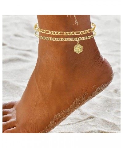 Initial Ankle Bracelets for Women, 14K Gold Plated Double Layered Initial Anklets Jewelry for Women Teen Girls F $5.71 Anklets