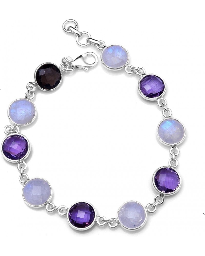 925 Sterling Silver Natural Rainbow Moonstone, Amethyst Gemstone Bracelet For Women and Girls $14.96 Rings