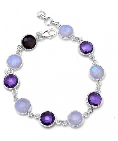 925 Sterling Silver Natural Rainbow Moonstone, Amethyst Gemstone Bracelet For Women and Girls $14.96 Rings