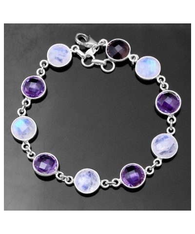 925 Sterling Silver Natural Rainbow Moonstone, Amethyst Gemstone Bracelet For Women and Girls $14.96 Rings