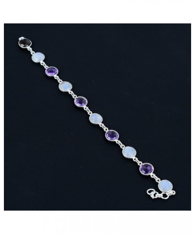 925 Sterling Silver Natural Rainbow Moonstone, Amethyst Gemstone Bracelet For Women and Girls $14.96 Rings