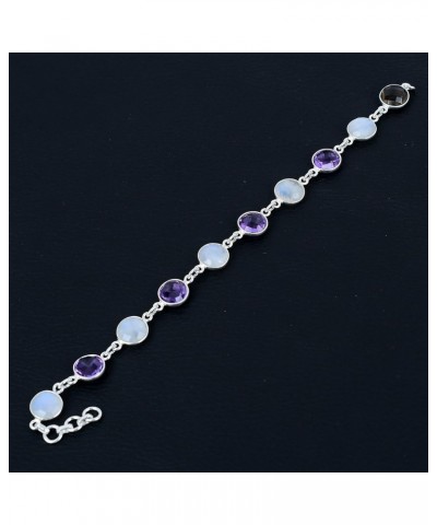 925 Sterling Silver Natural Rainbow Moonstone, Amethyst Gemstone Bracelet For Women and Girls $14.96 Rings