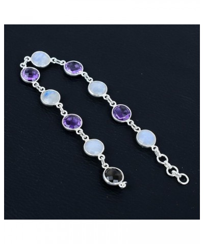 925 Sterling Silver Natural Rainbow Moonstone, Amethyst Gemstone Bracelet For Women and Girls $14.96 Rings