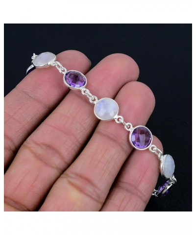 925 Sterling Silver Natural Rainbow Moonstone, Amethyst Gemstone Bracelet For Women and Girls $14.96 Rings