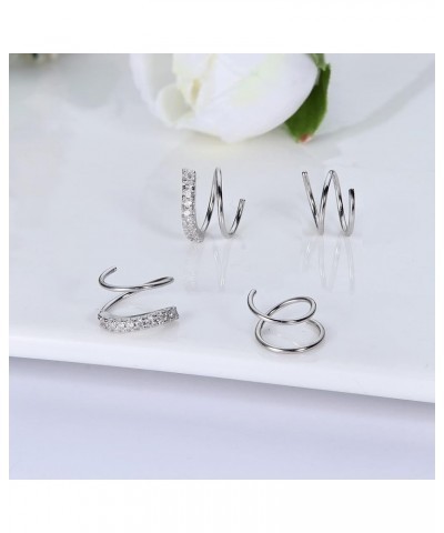 925 Sterling Silver Double Hoop Earrings for Women Hypoallergenic Tiny Twist Earrings Silver CZ Spiral Earrings Double Pierci...