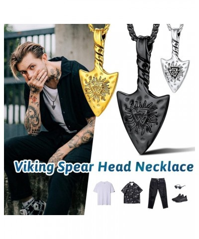 Norse Viking Spear Head Necklace, Vintage Nordic Odin Amulet Pendant Stainless Steel Jewelry for Men Women (with Gift Box) 03...