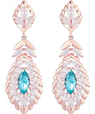 10 * 5MM Oval Austrian Crystal Dangle Earrings for Women Glod Plated Costume Jewelry Dec-Turquoise-Rose Gold $11.26 Earrings