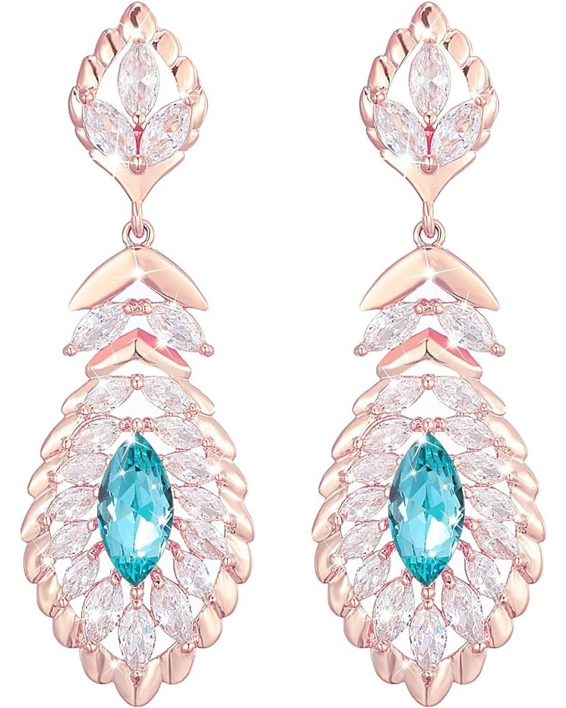 10 * 5MM Oval Austrian Crystal Dangle Earrings for Women Glod Plated Costume Jewelry Dec-Turquoise-Rose Gold $11.26 Earrings